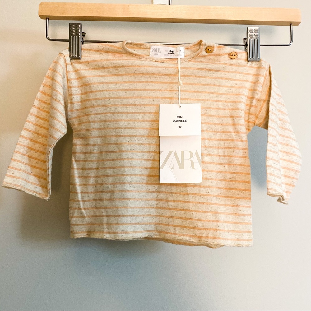 NEW ZARA Baby Cotton Linen Blend Striped Long Sleeves Shirt 3-6 Months